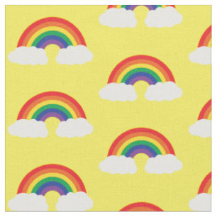 Rainbow and Cloud on Yellow Cute Kids Fabric