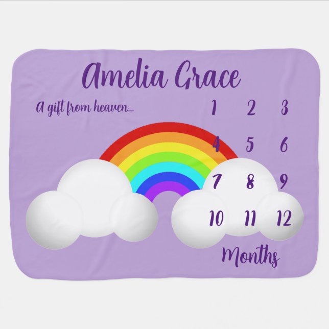 Rainbow and Clouds Monthly Milestone Blanket (Horizontal)