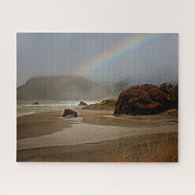 Rainbow and Clouds on a Pistil River Oregon Beach Jigsaw Puzzle (Horizontal)