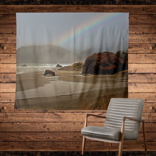 Rainbow and Clouds on a Pistil River Oregon Beach Tapestry (Creator Uploaded)