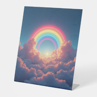 Rainbow and clouds party sign