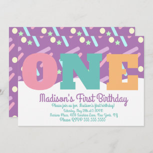 Rainbow and Clouds Pastel Sprinkles Turning One Invitation