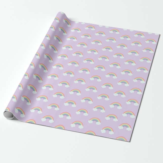 Rainbow and Clouds Pattern Wrapping Paper (Unrolled)