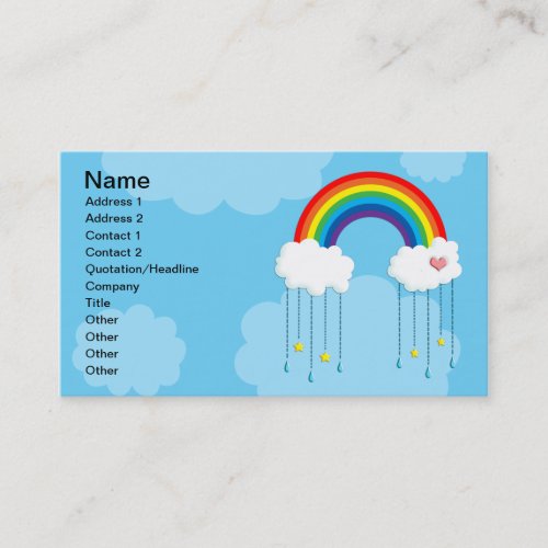 Rainbow and clouds raining stars business card