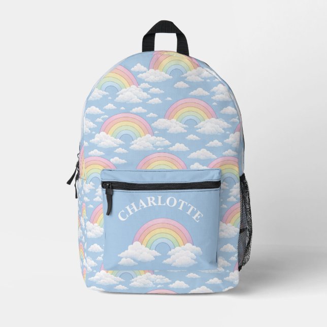 Rainbow and Clouds With Your Name Printed Backpack (Front)