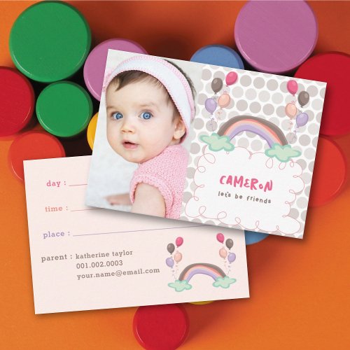Rainbow And Colorful Balloons Kids Photo Playdate Calling Card