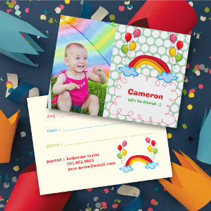 Rainbow And Colorful Balloons Kids Photo Playdate Calling Card