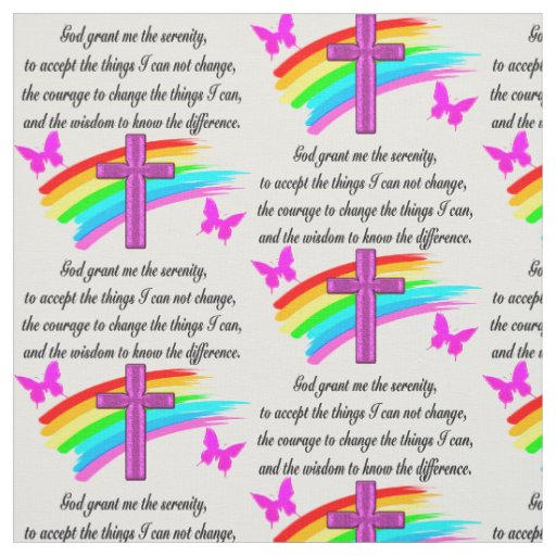 RAINBOW AND CROSS SERENITY PRAYER DESIGN FABRIC