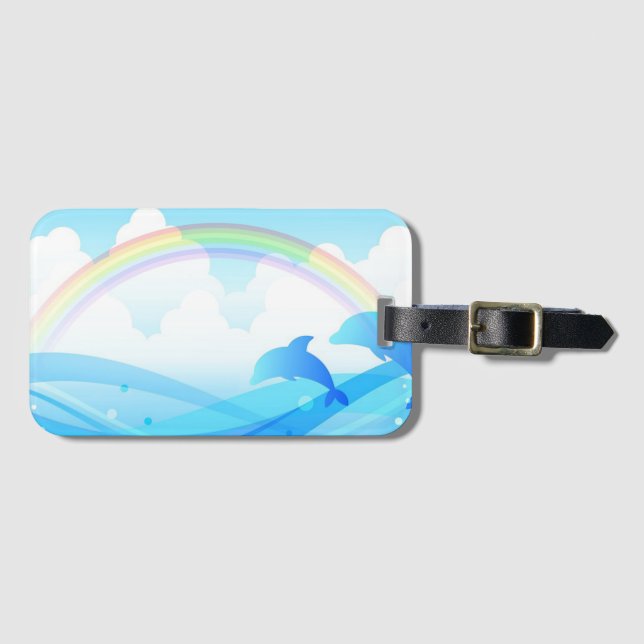 Rainbow and Dolphins Luggage Tag (Front Horizontal)