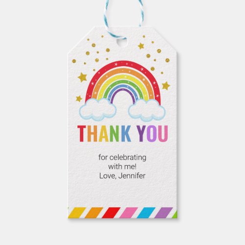 Rainbow and Faux Gold Glitter Gift Tag