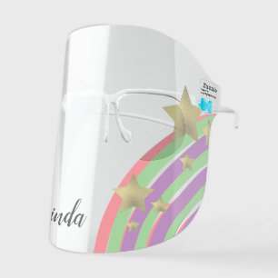 Rainbow and Faux Gold Stars Colorful Kids' Face Shield
