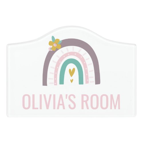 Rainbow and flower Girls Room Sign pink purple