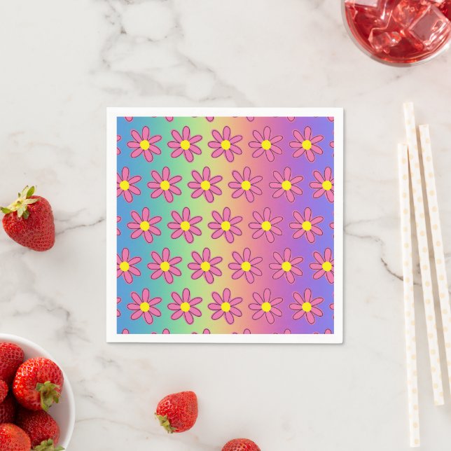 Rainbow and Flowers Paper Napkins (Insitu)