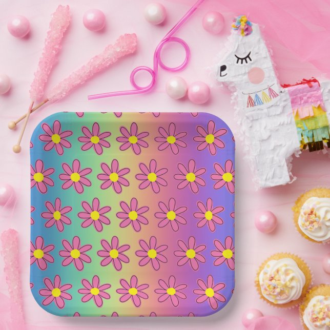 Rainbow and Flowers Paper Plates (Party)