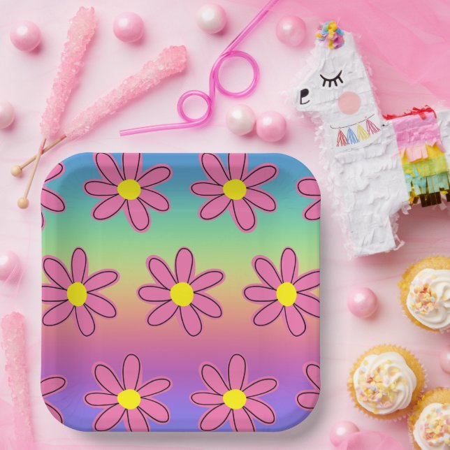 Rainbow and Flowers Paper Plates (Party)