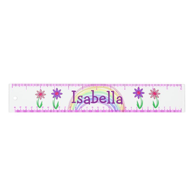 Rainbow and Flowers Personalized Name Ruler (Front)