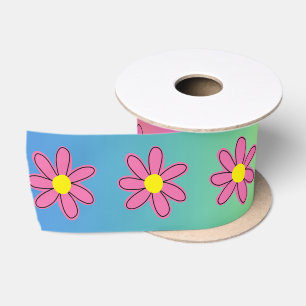 Rainbow and Flowers Satin Ribbon