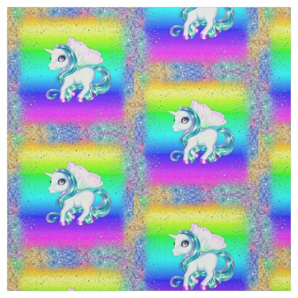Colorful Glitter Teal Unicorn Fabric Zazzle