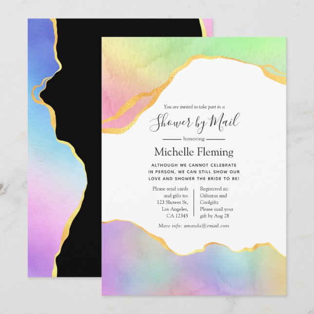 Rainbow and Gold Agate Boy Baby Shower by Mail Invitation (Front/Back)