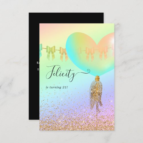 Rainbow and Gold and Pink Birthday Party Invitatio Invitation