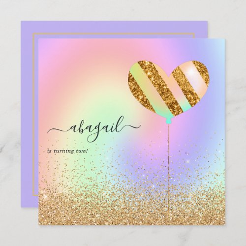 Rainbow and Gold and Pink Birthday Party Invitatio Invitation