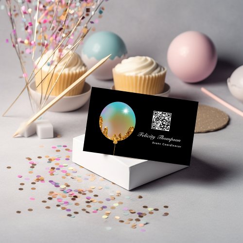 Rainbow and Gold Balloons Event Industry QR Code Business Card