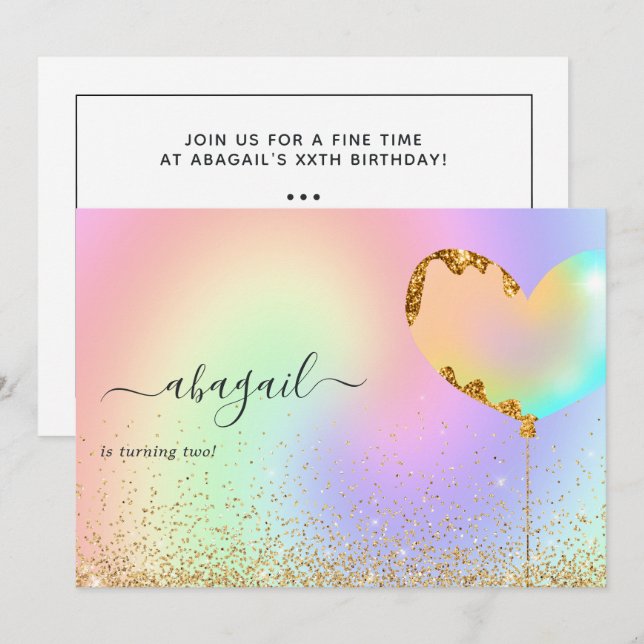 Rainbow and Gold Birthday Party Invitation (Front/Back)