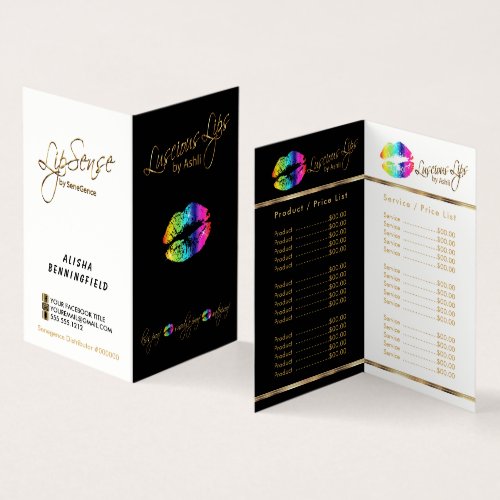 Rainbow and Gold Lip Price and Service List Business Card