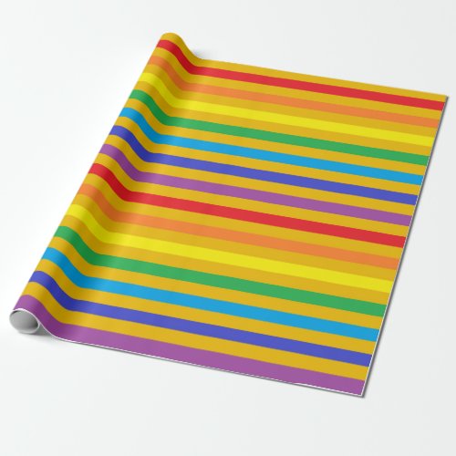 Rainbow and Gold Stripes Wrapping Paper