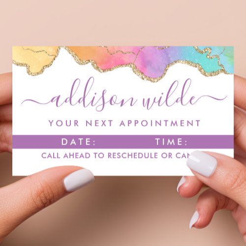 Rainbow And Gold Watercolor Agate Business Appointment Card