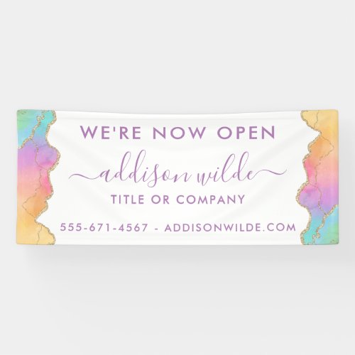 Rainbow And Gold Watercolor Agate Business Banner