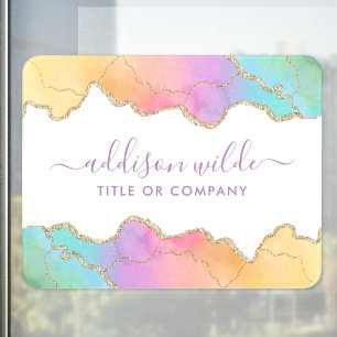 Rainbow And Gold Watercolor Agate Business Door Sign