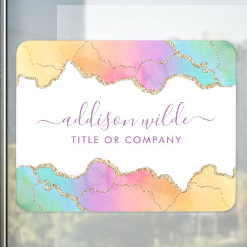 Custom Door Signs 10 Rainbow And Gold Watercolor Agate Business Door Sign