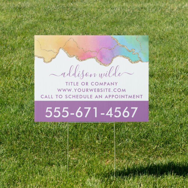 Rainbow And Gold Watercolor Agate Business Yard Sign (Insitu)