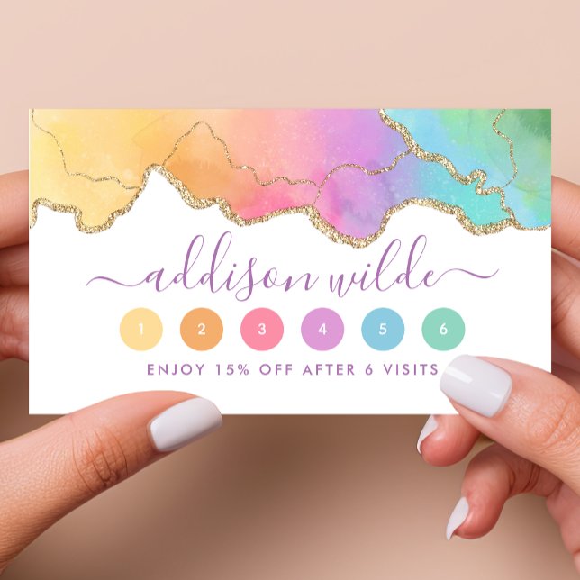 Rainbow And Gold Watercolor Agate Loyalty Card (Creator Uploaded)