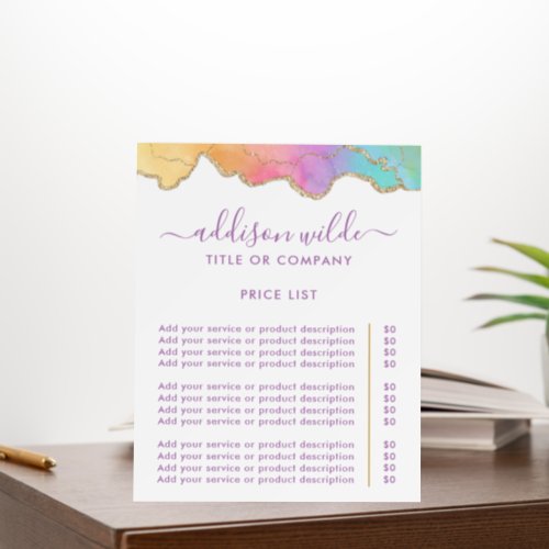 Rainbow And Gold Watercolor Agate Price List Foam Board
