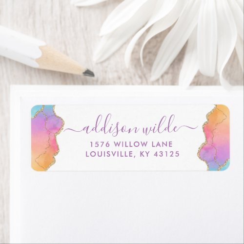 Address Labels 4 Rainbow And Gold Watercolor Agate Return Address Label