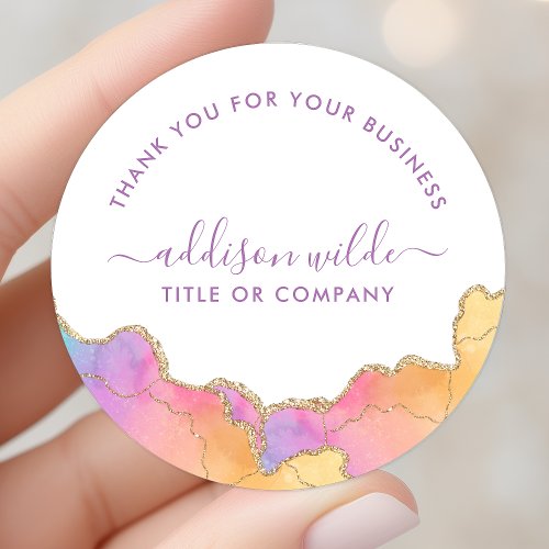 Rainbow And Gold Watercolor Agate Thank You Classic Round Sticker