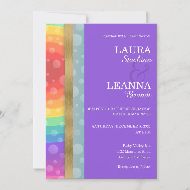 Rainbow and Gold Wedding Invitation (Front)