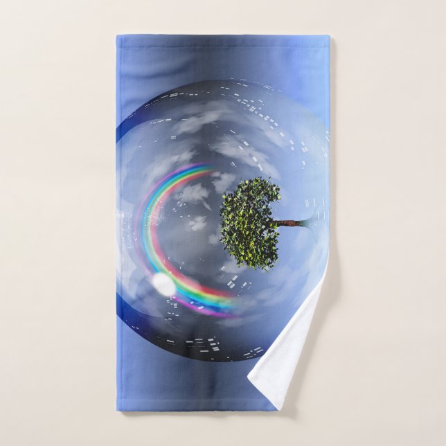 Rainbow and green tree hand towel  (Hand Towel)