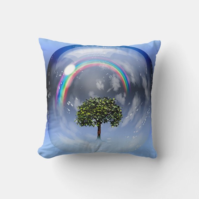 Rainbow and green tree throw pillow (Front)