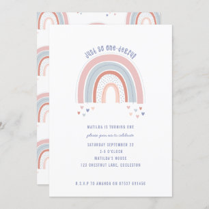 Rainbow and heart 1st birthday invite