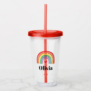 Rainbow and heart personalized acrylic tumbler