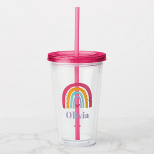 Rainbow and heart personalized acrylic tumbler