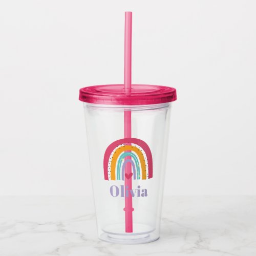 Rainbow and heart personalized  acrylic tumbler