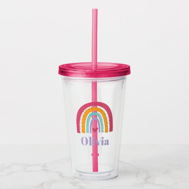 Rainbow and heart personalized  acrylic tumbler (Front)