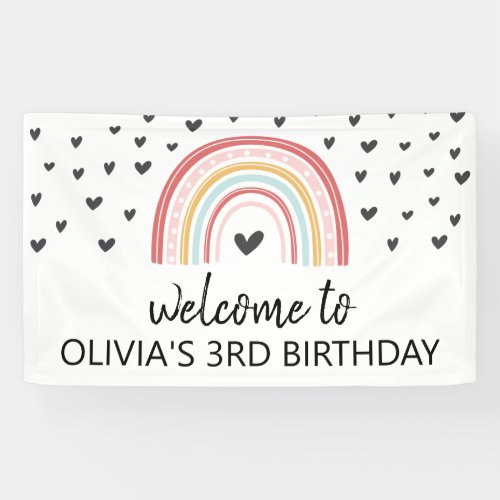 Rainbow and Hearts birthday party banner