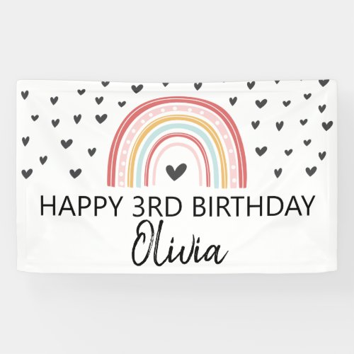 Rainbow and Hearts birthday party banner