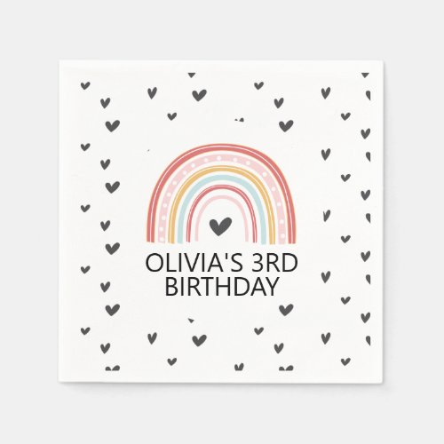 Rainbow and Hearts Birthday party napkins