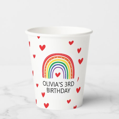 Rainbow and Hearts Birthday Party Paper Cups